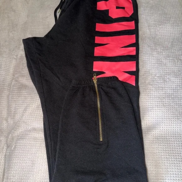 PINK Victoria's Secret Black Joggers with Bold Pink Logo - Picture 2 of 3